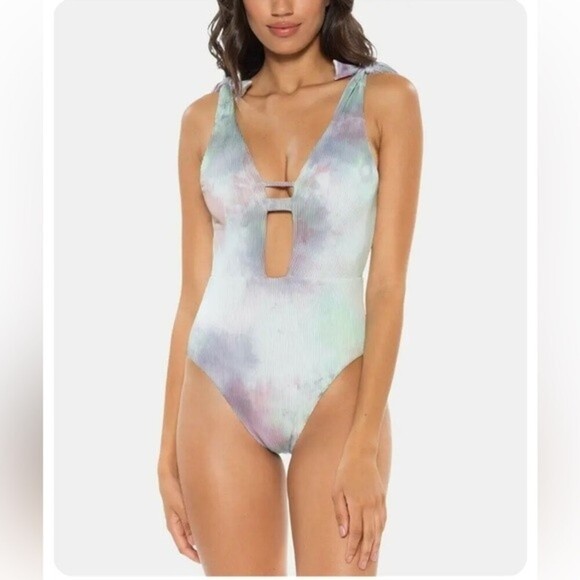 NWT Soluna Tie Dye Ribbed Plunging One Piece Swimsuit Medium - Picture 2 of 9